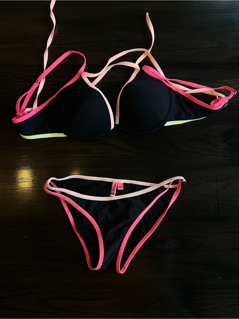 Ardene Black Bikini with Neon Pink, Peach & Lime Trim